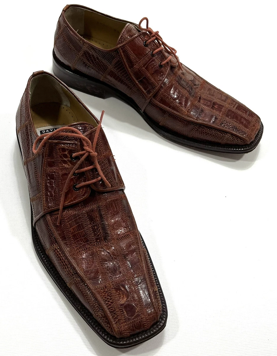 vintage DAVID EDEN Crocodile Lizard Leather Dress Shoes Mens 8.5 Brown