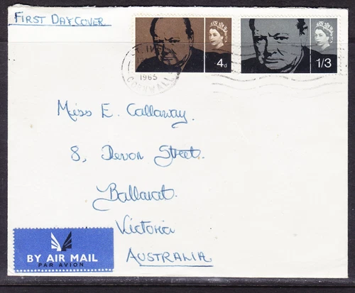 Great Britain 1965 Winston Churchill Private Cover St Ives to Ballarat
