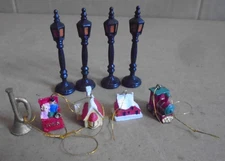 Lot of 9 Assorted Miniature Christmas Tree Ornaments and Lamp Post