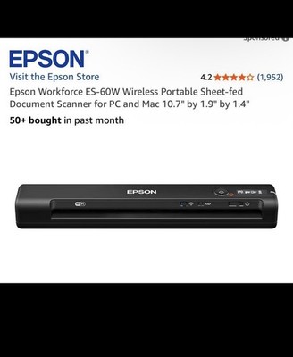 Epson WorkForce ES-60W Portable Wireless/USB Sheetfed Scanner 600dpi A4