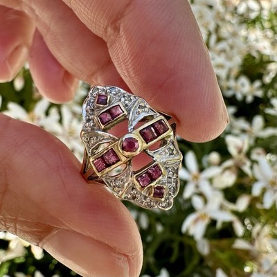 Cocktailring 9 kt Gold rosa Rubin und Diamant Größe L