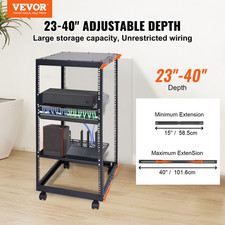 20U Open Frame Server Rack, 23-40 in Adjustable Depth, Free Standing or Wall Mo
