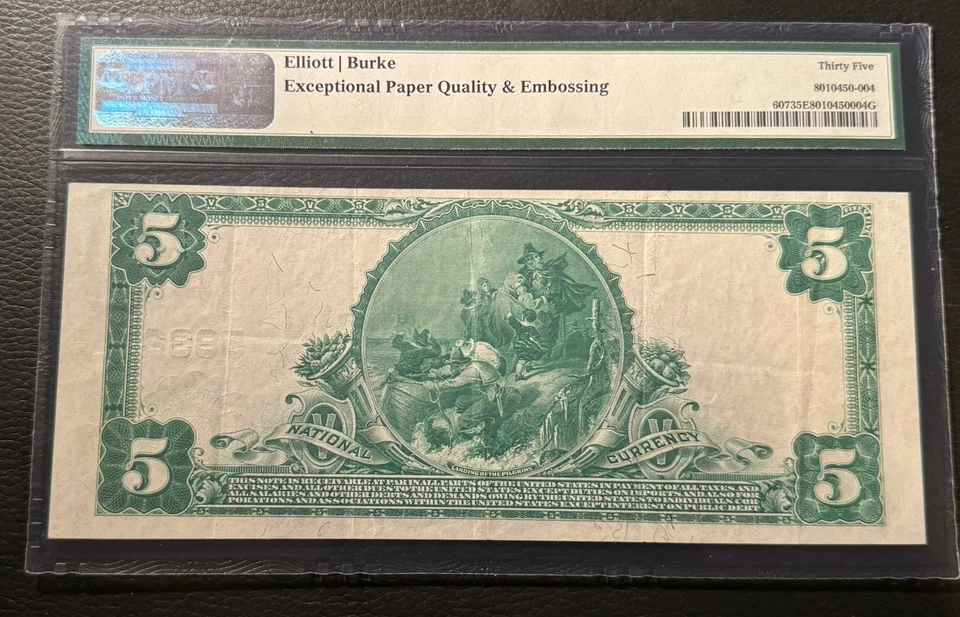 1902 $5 National Bank Note Waynesboro PA Plain Back Fr#607 PMG 35 EPQ - Image 2 of 4