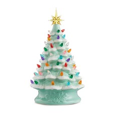 15" Pre-Lit Seafoam Snow Ceramic Christmas Tree Hand-Painted Tabletop with Light