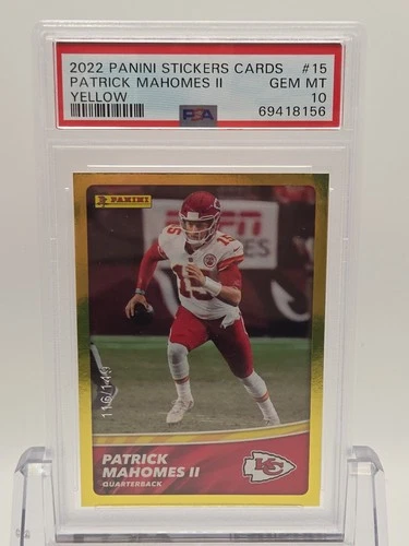 Patrick Mahomes PSA 10 2022 Panini Sticker  Card  Yellow Foil /149 Pop 1