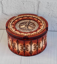 Round Handmade Wooden box Celtic Tree of Life for jewelry, tatting shuttle Life 