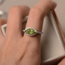 2CT Peridot Marquise Gemstone 925 Silver Plated Halo Ring Duty Free