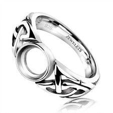 Silver Ring Blank 8 mm – Celtic Knot Style with Black Pattern Base DIY Jewelry