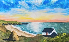 Original Acrylic Painting 14"x9" Blasket Island Cottage Ireland by G Dillon
