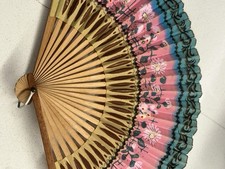 Hand-Painted Wooden Folding Fan   Floral Asian Style, Decorative