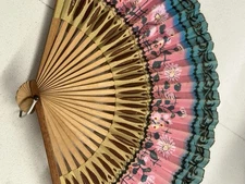 Hand-Painted Wooden Folding Fan – Floral Asian Style, Decorative
