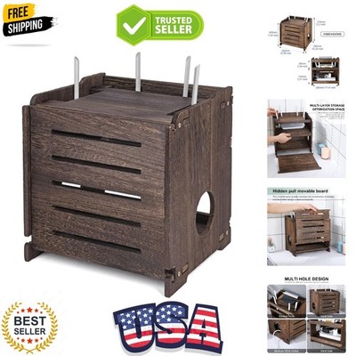 Wooden Wireless WiFi Router Storage Box Modem Router Cover Wood Shelf Power S...