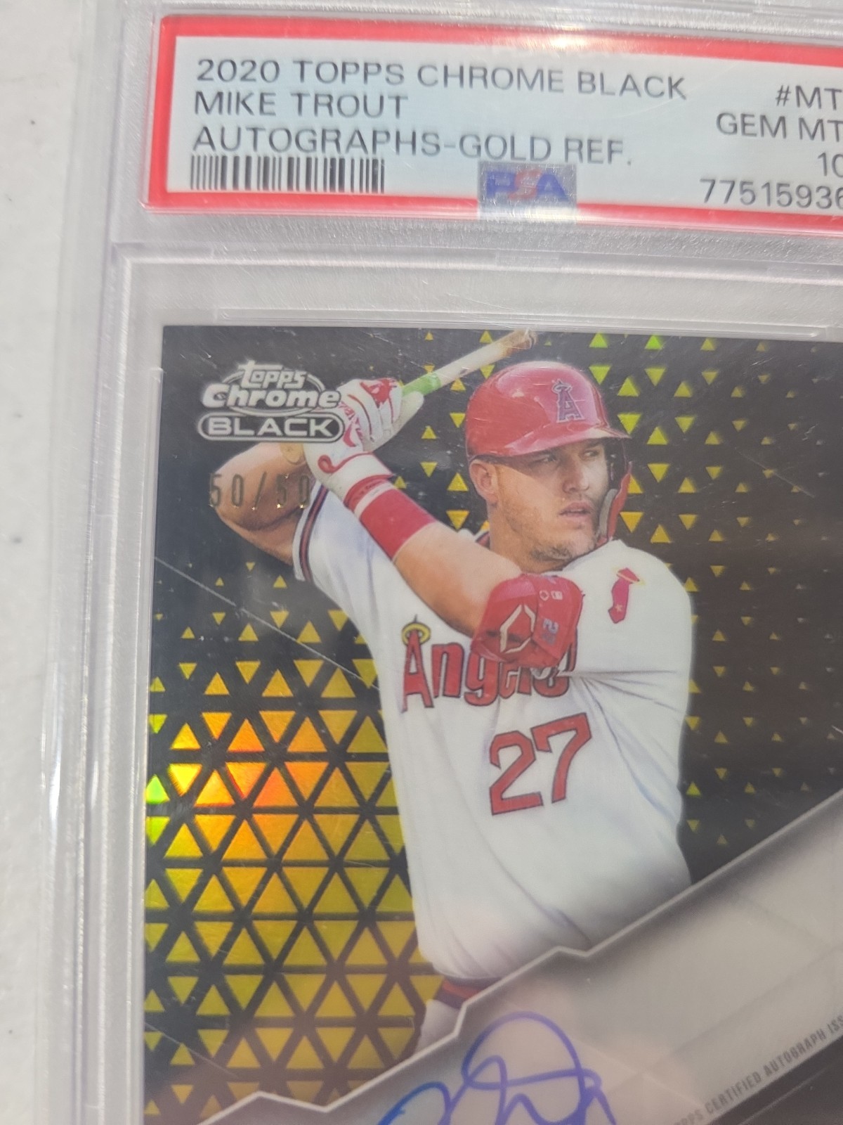 2020 Topps Chrome Black On-Card Auto Mike Trout #50/50 Bookend PSA 10 GEM view 2