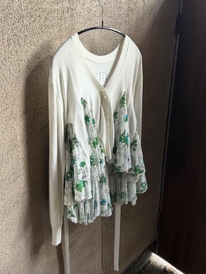 USED SACAI CARDIGAN TUNIC 14SS MIXED MATERIAL FLORAL PRINT GOOD