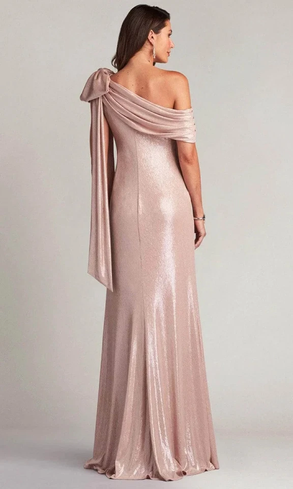 Vestido Tadashi Shoji Antiguo Rosa Metálico Lazo Un Hombro Talla Grande $478 Foto 2 de 3