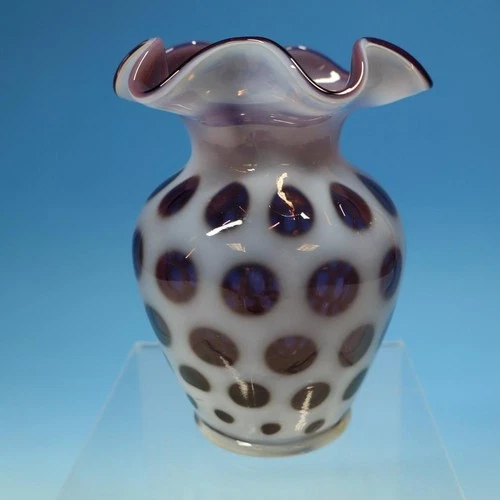 Fenton Art Glass - Plum Opalescent Coin Dot Vase - 5¼ inches