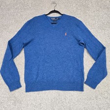 Vintage Polo Ralph Lauren Lambswool V-neck Sweater Men  s Large blue