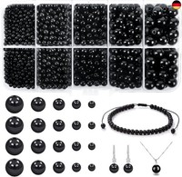 Schwarze Perlen, 1750 StüCk Schwarz Bastelperlen, 4/6/8/10Mm Runde Kleine Perlen