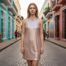 Michael Kors Women's Dress Zebra Sequined Bodycon Pink Medium New