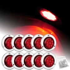 10Pcs 2'' Round 9 LED Side Marker Lights RV Trunk Trailer Clearance Red Chrome