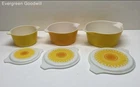 Vintage Pyrex Casserole Dish Set Yellow/Orange and Daisy/Sunflower Pattern