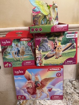 Big Lot NEW Four Schleich Bayala Fairies Lion, Owl, Unicorn, Winged Horse