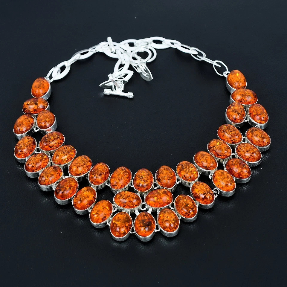 Collana gioiello regalo argento sterling 925 pietra preziosa ovale ambra... - Immagine 2 di 4