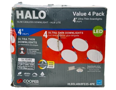 HALO HLBSL 4 in. Adjustable Canless Integrated LED Recessed Light White (4-Pack) - Image 1 of 4