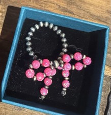 Desert Pearls And Hot Pink Opal Stretchy Bow Ring