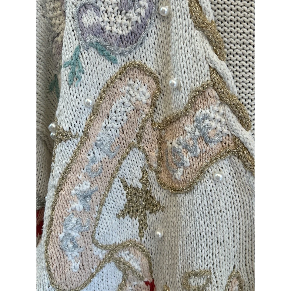 Stitches In Time Angel Cardigan 3X Ramie Cotton Knit Embroidered Cottagecore - Image 2 of 4