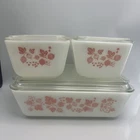 Vintage Pink Gooseberry Pyrex Refrigerator Dish Set with Lids 501 (2), 502, 503
