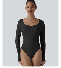 Halara Long Sleeve Skinny Casual Black Bodysuit Size Large NWT