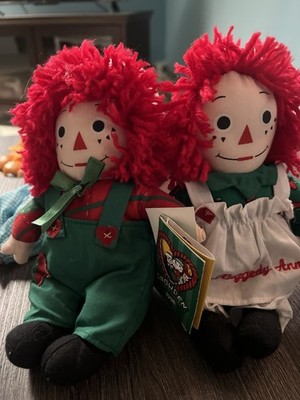 Snowden Raggedy Ann & Andy Cloth Dolls Lot of 2 Red Curly Hair 1998