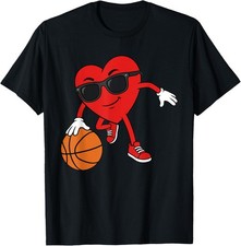 NEW! Valentines Day Basketball Heart Playing Basketball Boys Kids T-Shirt All Si