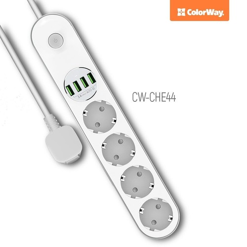 Steckdose ColorWay. 2 m Kabel. 4-Wege-Steckdosenleiste. 4 USB. USB-Auto-ID - Bild 2 von 5