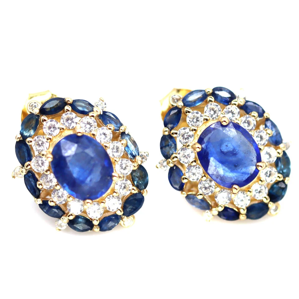 Plata de ley 925 6 x 7 mm. Pendientes Black Friday de zafiro azul, circón blanco Foto 2 de 4