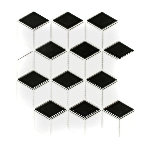 Plaque De Mosaïque Céramique 3D Cube Blanc Et Noir Brillant Pour Salle De Bain - Neuve