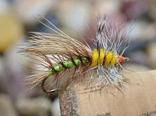 12 Flies - Green Stimulator Terrestrial Dry Fly - Mustad Signature Hooks