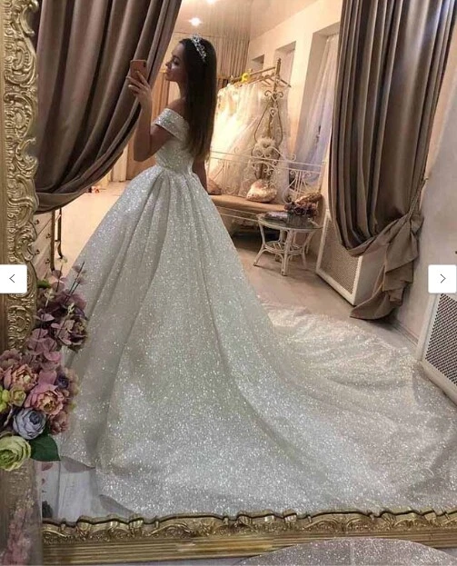 Sparkle Princess Wedding Dresses A Line with Sweep Tull Train Bridal Gowns - Image 3 of 4