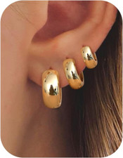 Small Chunky Gold Hoop Earrings for Women - Hypoallergenic Earrings for Sensitiv