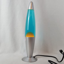 Lava Lamp Silver Base Blue Liquid Yellow Wax Motion  Glitter Tested