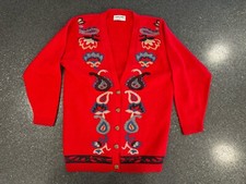 Vintage Alfred Dunner Red Paisley Long Cardigan Size Small Made In USA