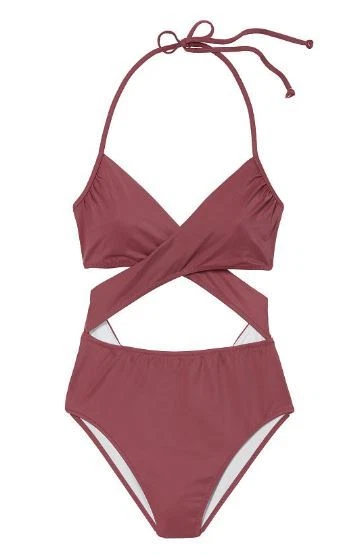 Traje de baño bikini de una pieza ROSA Victorias Secret M Med Body Wrap recortado rojo  Foto 2 de 2