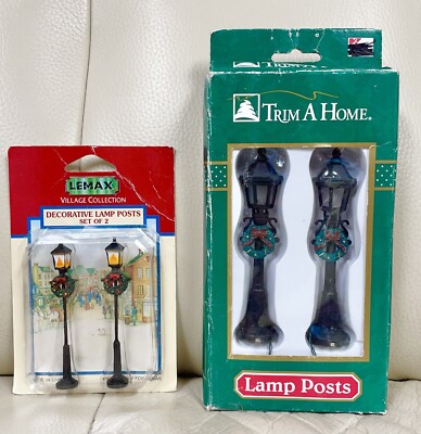 Vtg LEMAX Village Lamp Posts (1999) & 2 Lighted Lamp Posts Trim-A-Home 4 New
