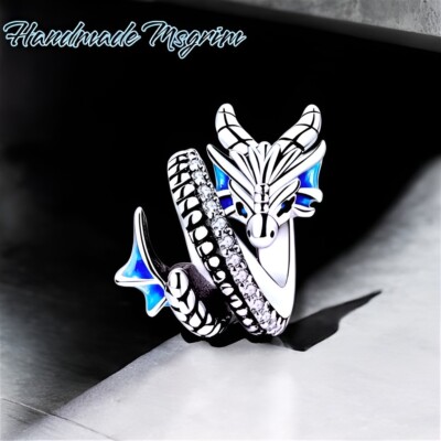 Sterling Silver Dragon Wrap Charm 925 Fantasy Dragon Bead Bracelet Charm