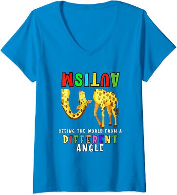 Autism Awareness Seeing the Giraffe World View Ladies' V-Neck Tshirt