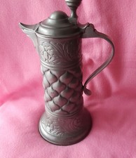 wunderschöne, sehr dekorative Zinn-Kanne mit Deckel, 30 cm, Jugendstil