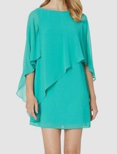 $148 Vince Camuto Women Green Flutter Sleeve Asymmetrical Cape Shift Dress Sz 10