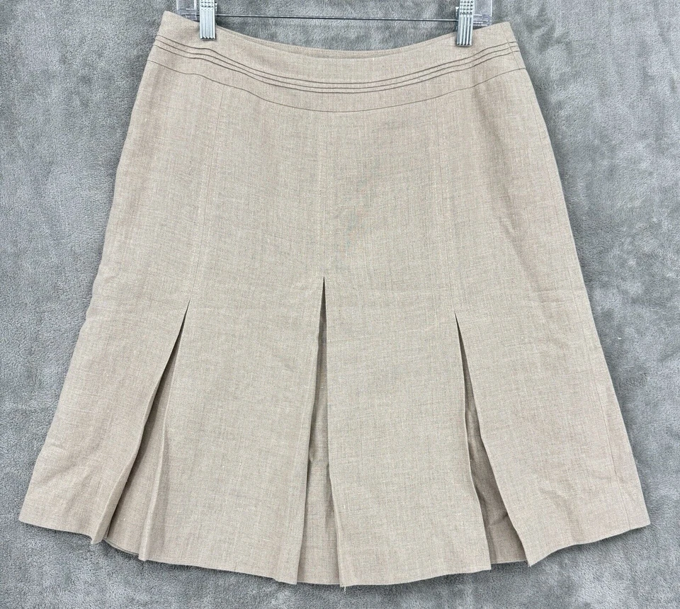 Falda Eccoci Mujer 10 Lino Plisado Línea A Náutica Minimalista Carrera Clásica Foto 2 de 4