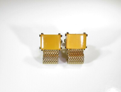 Cufflinks with Wrap and Orange Lucite Rhinestone by Swank